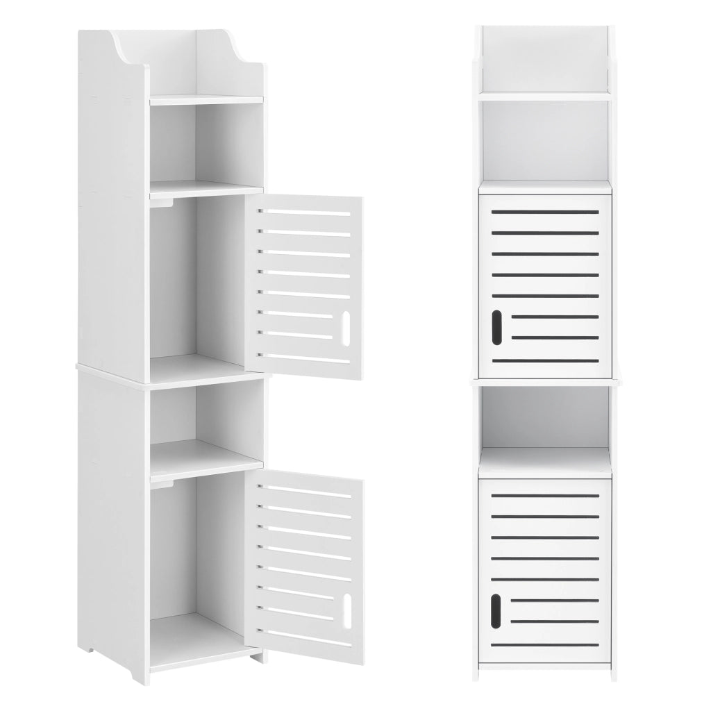Mobiletto Contenitore Mora da Bagno con 2 Ante e Vani Aperti 135 x 32 x 32 cm - Bianco [en.casa]