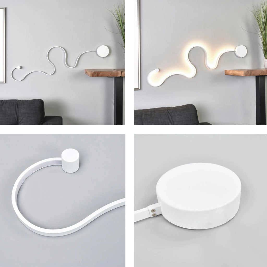 Applique moderno LED 28W CCT 3 STEP da 3000K a 6500K bianco lampada curva snake luce parete muro soggiorno camera letto 230V