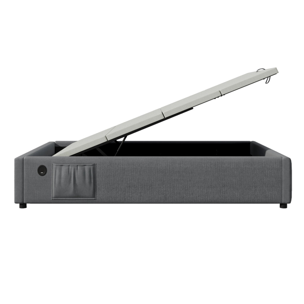 Letto Contenitore Letto Singolo 90 x 200 cm con USB; USB-C e Tasca Laterale; senza Materasso; Grigio