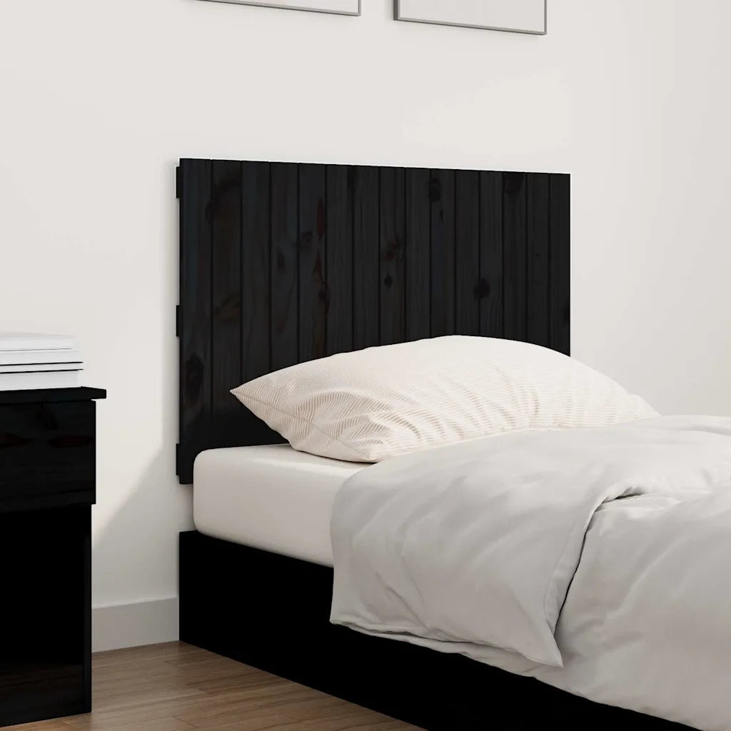 Testiera | Testata da Parete Nera 95,5x3x60 cm in Legno Massello di Pino