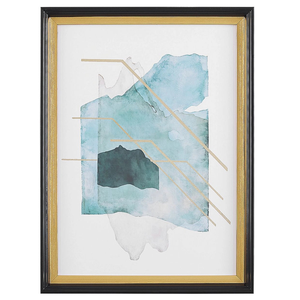 Stampa da parete con cornice Carta blu e dorato acquerello effetto acquarello 30 x 40 cm