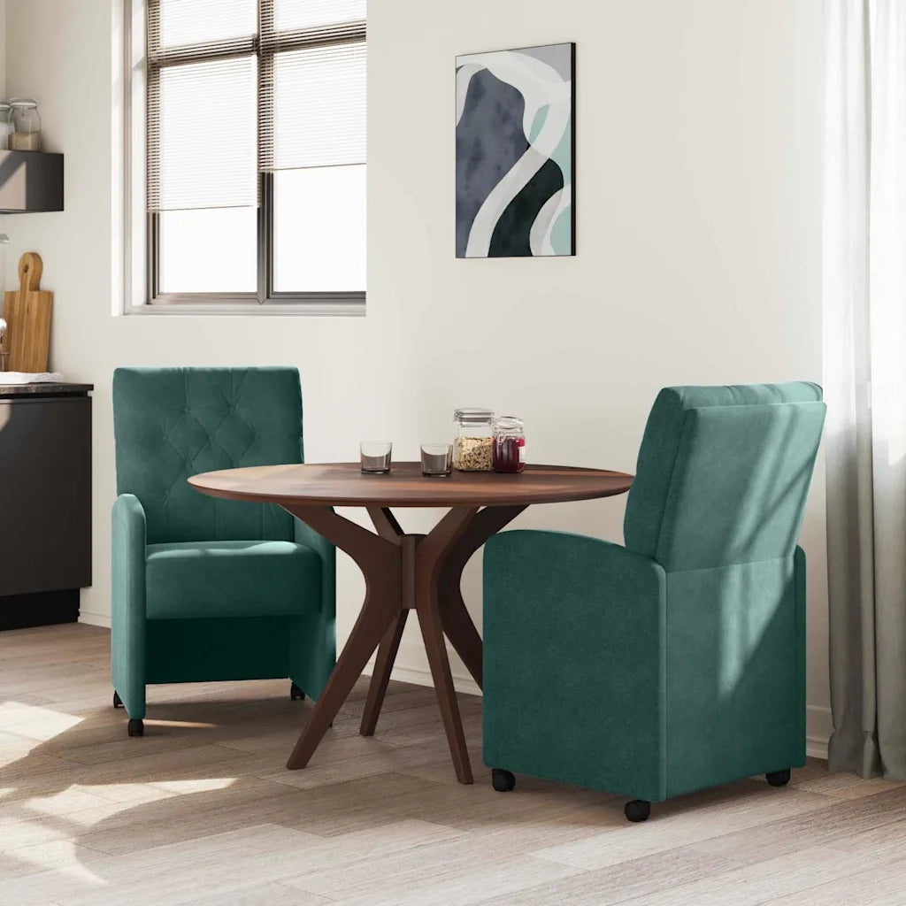 Sedie da Pranzo con Ruote 2 pcs Verde scuro 58 x 67 x 97 cm 42017868