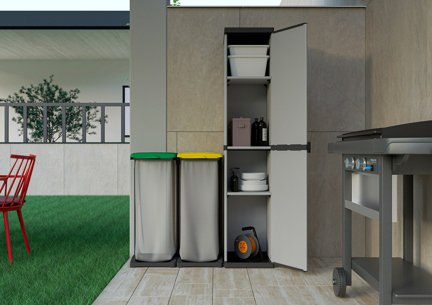 Armadio da Esterno 34x40x165 cm 1 Anta 4 Ripiani in Resina Grigio