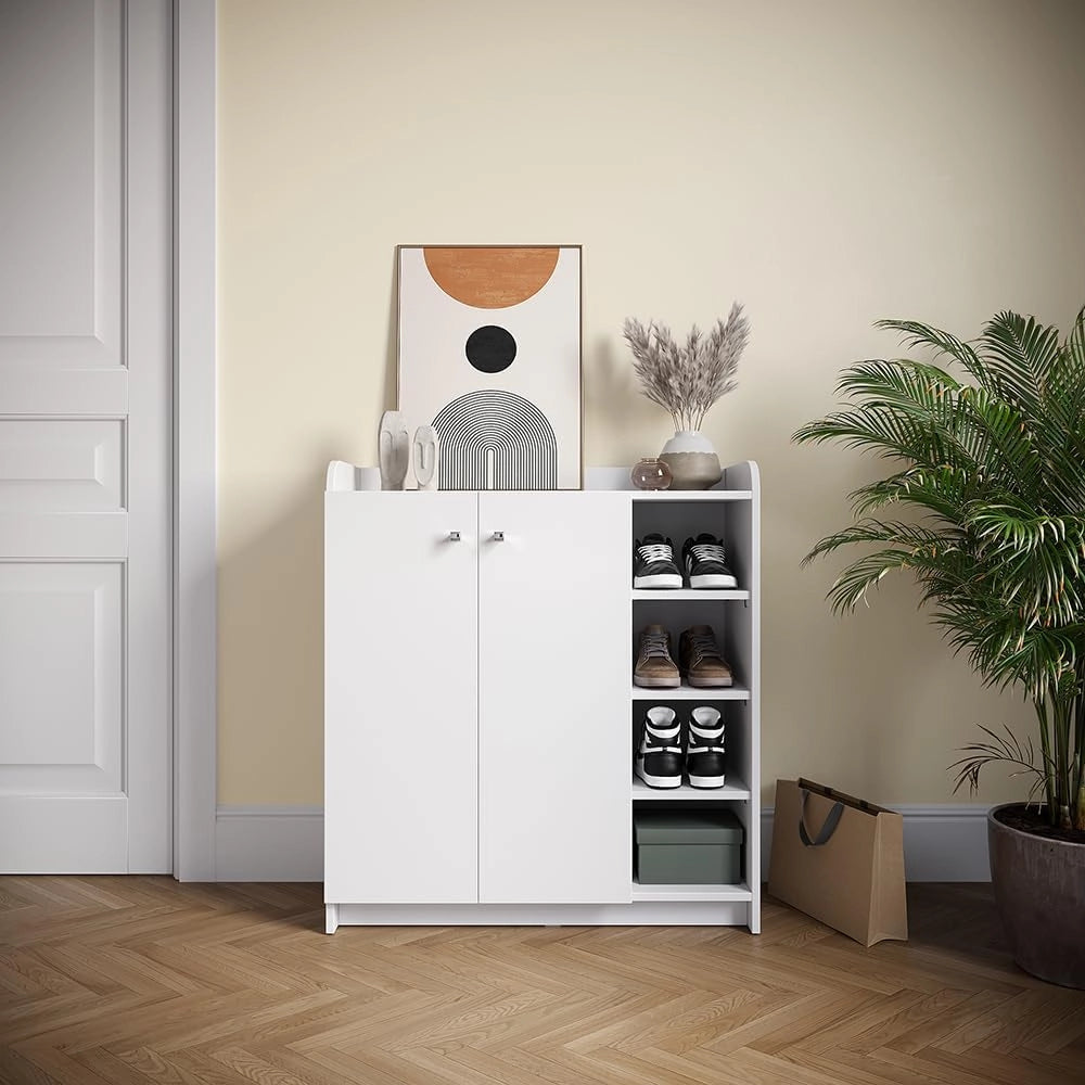 Mobile porta scarpe Moritz, Bianco, 83 x 91.4 cm con 2 porte, per la conservazione e l’organizzazione delle scarpe nell’ingresso