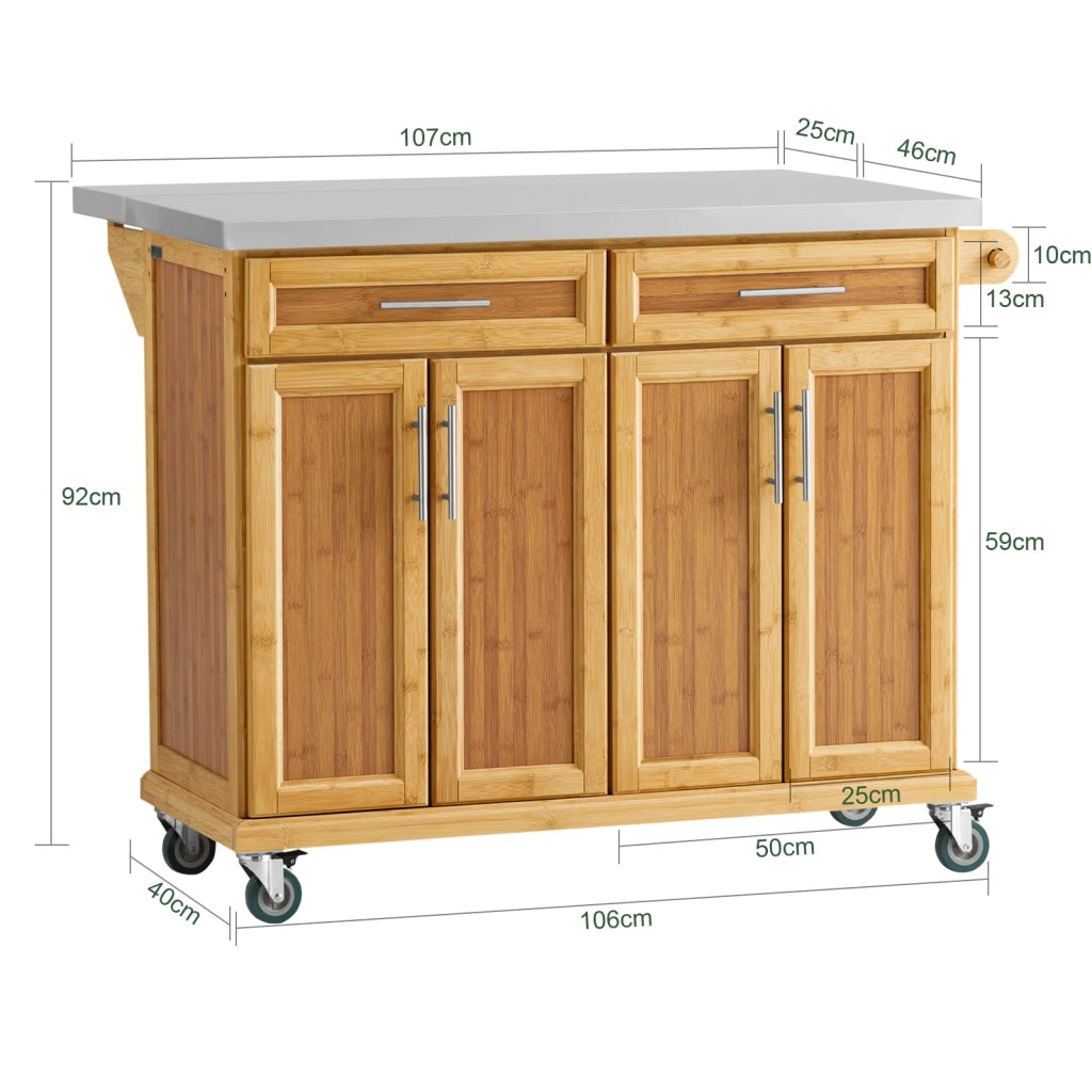 Carrello Cucina Credenza Legno Piano Lavoro Cucina Piano in Acciaio è allungabile FKW69-N