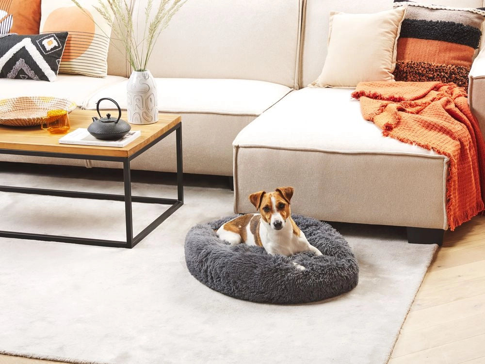 Cuccia per cani pelliccia sintetica grigio scuro 60 cm cuscino per gatto letto animali rotondo