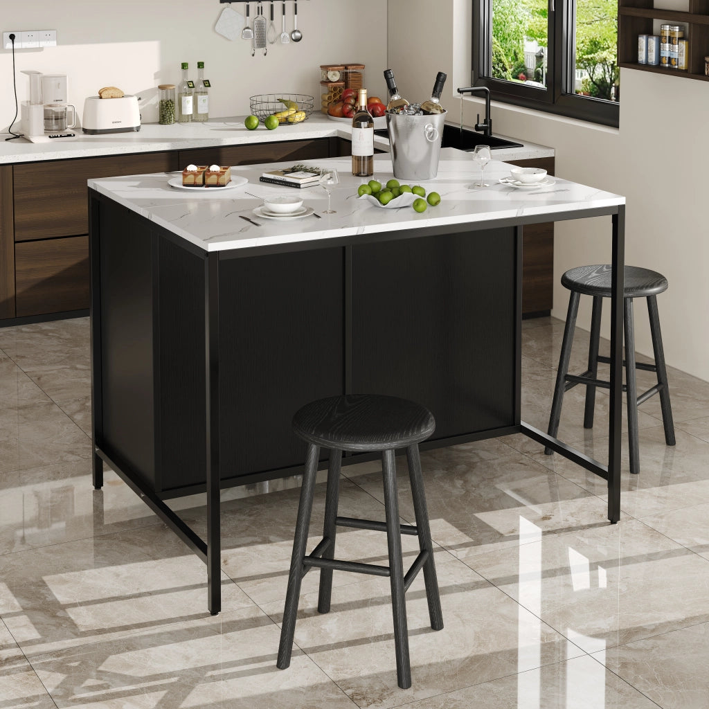 TAVOLO ALTO 100x90x90 cm Nero in MDF con 2 cassetti