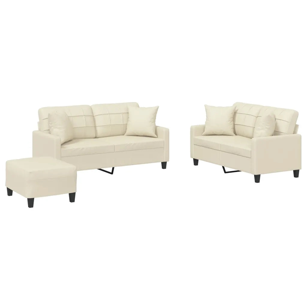 Set di Divani 3 pz con Cuscini Crema in Similpellecod mxl 130775