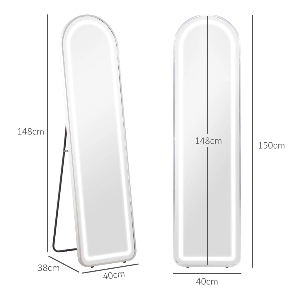 Specchio a parete completo LED con luce regolabile ¨C zephmum ¨C 150x40 cm argento