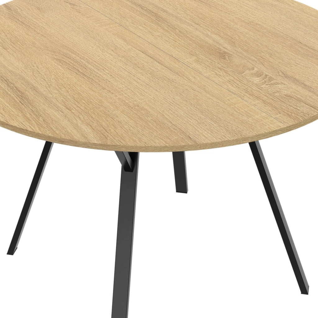 YSEULT tavolo da pranzo rotondo allungabile 4-8 persone legno e nero design industriale 110-150 cm