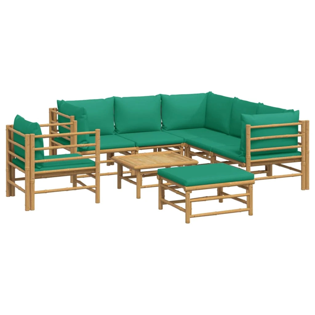 Set di mobili da giardino mobili da esterno 8 pezzi con cuscini bambù verde 02_0017770