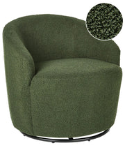 Poltrona con schienale curvo in tessuto bouclé verde base girevole 360° Art Deco dorato