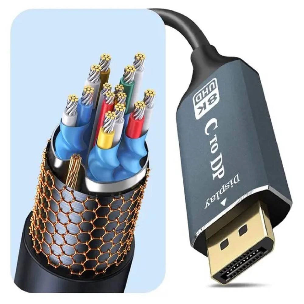 Trade Shop - Cavo Video Adattatore Da Type-c A Dp Display Port Ultra Hd 8k 1,8 Mt Tpc-dp8k60 -