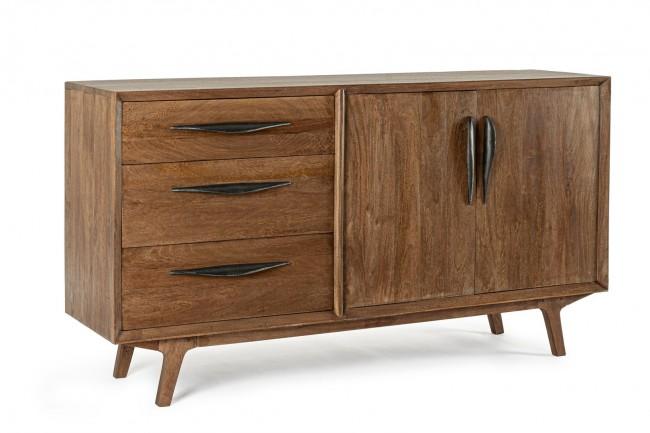 Credenza 2 Ante 3 Cassetti 152x40x85 cm in Legno Marrone