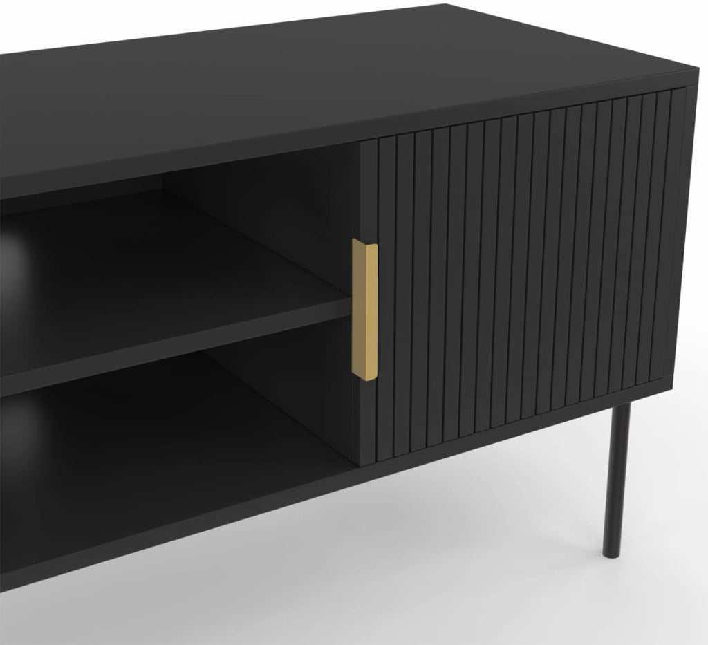 Porta TV MARCEL da 110 cm con 2 ante a doghe in legno nero