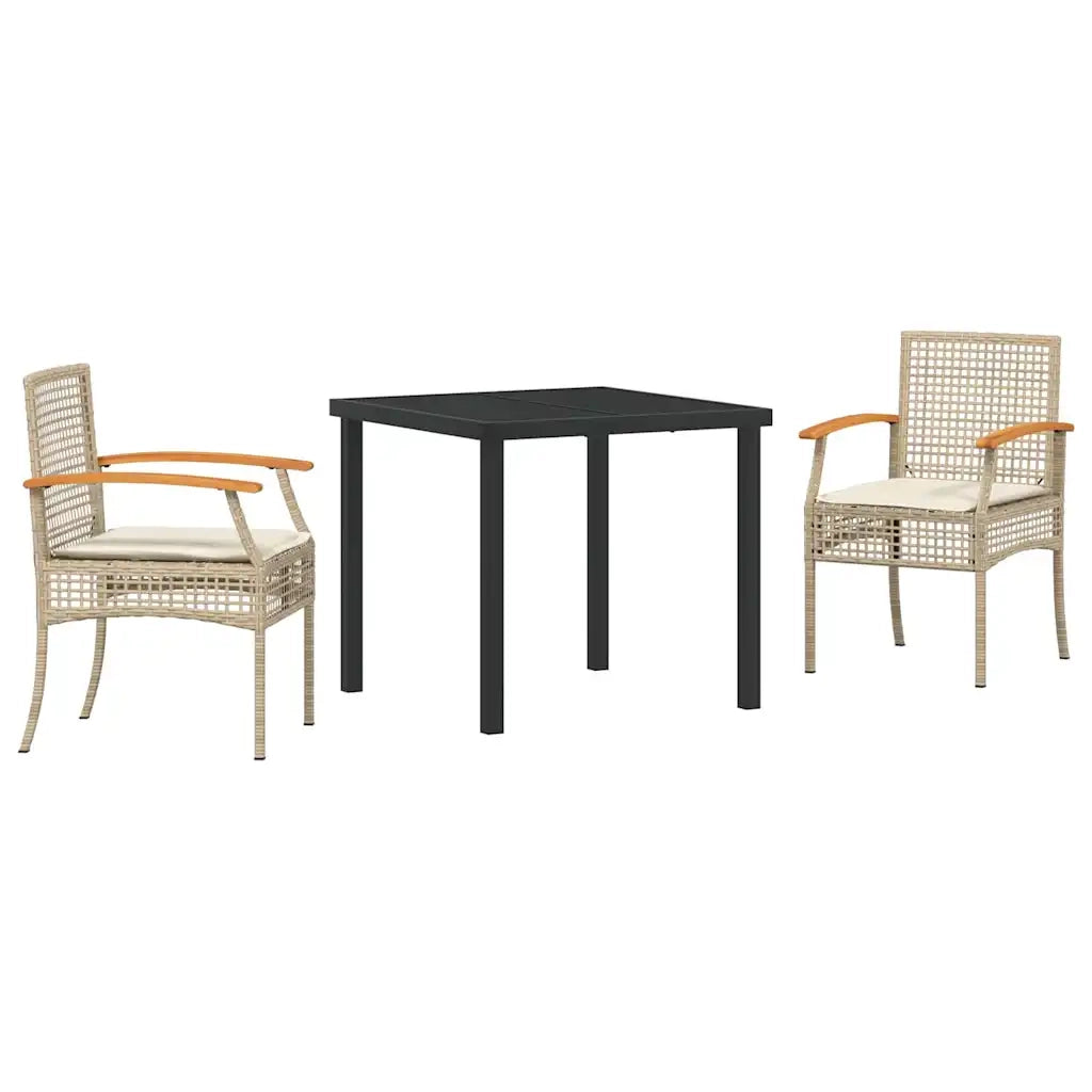 Set da Pranzo per Giardino 3 pcs Beige e Nero Rattan 3380827