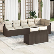 Set da Pranzo da Giardino 8 Pezzi con Cuscini Marrone Polirattan