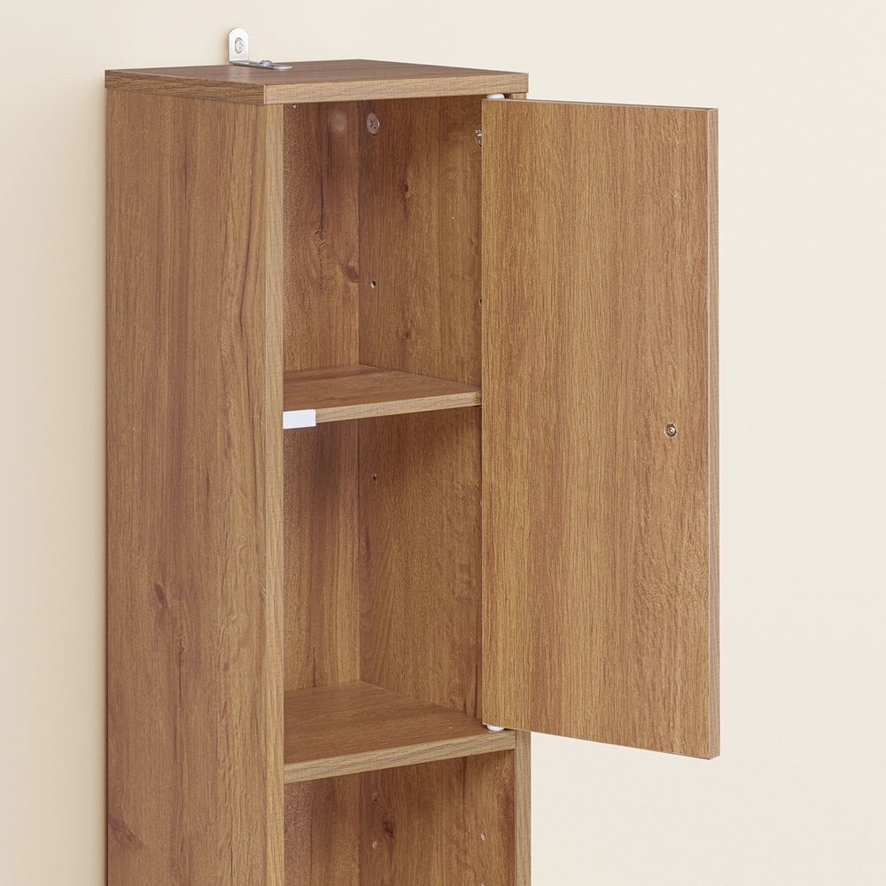 SoBuy Mobile Bagno Stretta – Colonna Bagno Idrorepellente, Alto con Ripiani Regolabili e Cassetto – Armadietto Salvaspazio di Legno, Colore legno, 20x180x20cm, BZR34-II-PF