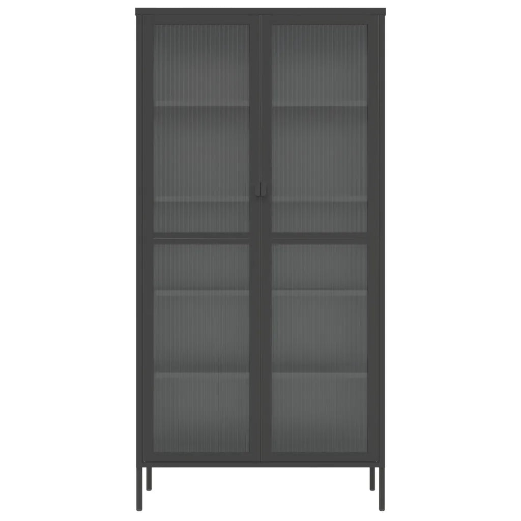 Credenza | Madia | Buffet da pranzo | Armadio da pranzo Nera 85x40x180 cm Vetro e Acciaio