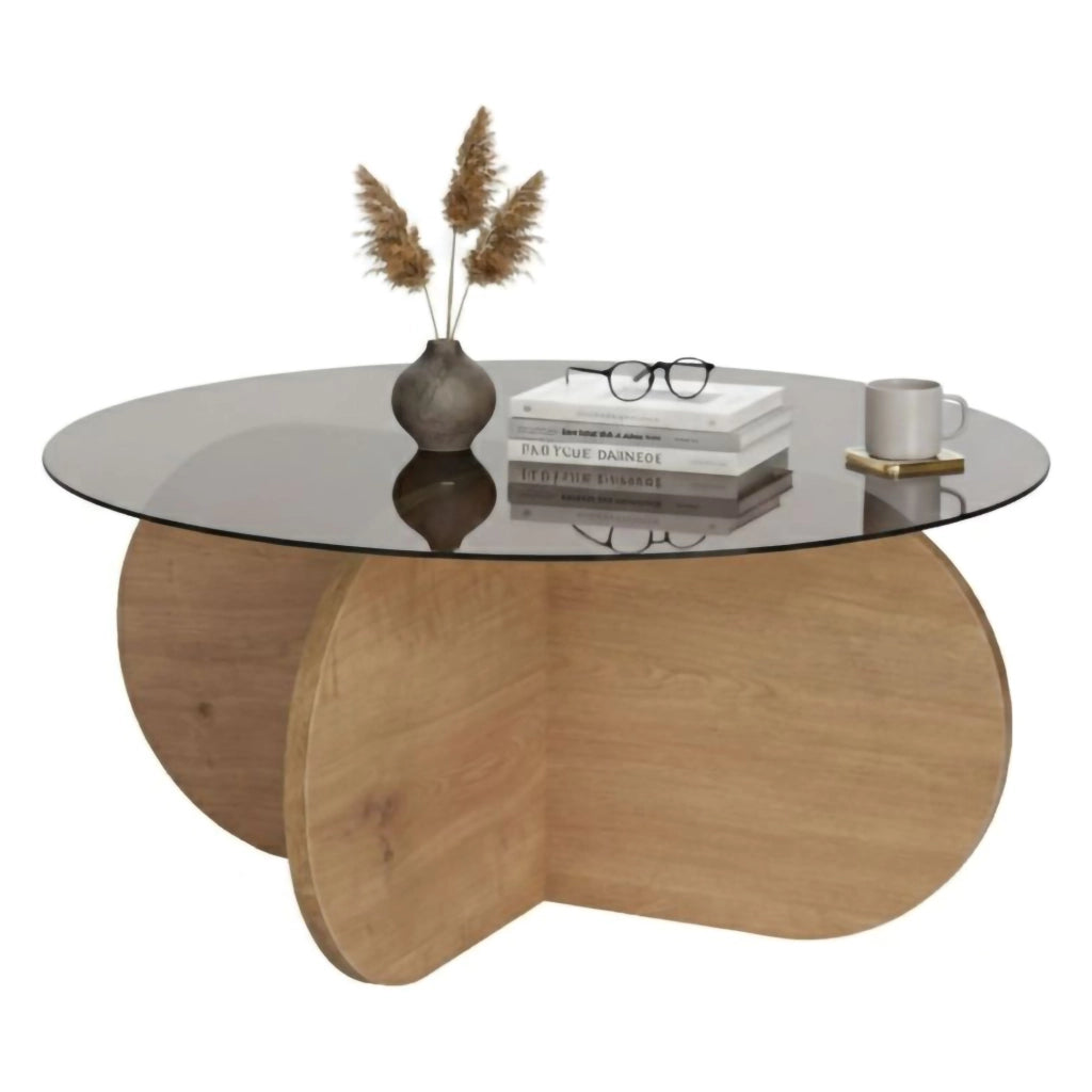 Cugnoli, Tavolino da Salotto Forma Rotondo, 75x75x35h cm Marrone Rovere