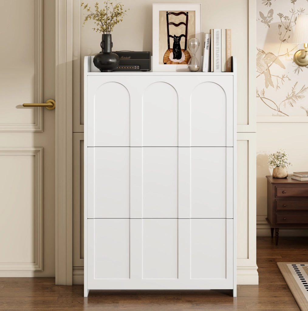 Scarpiera con 3 ante a ribalta; 70 x 25 x 120 cm; MDF; bianco