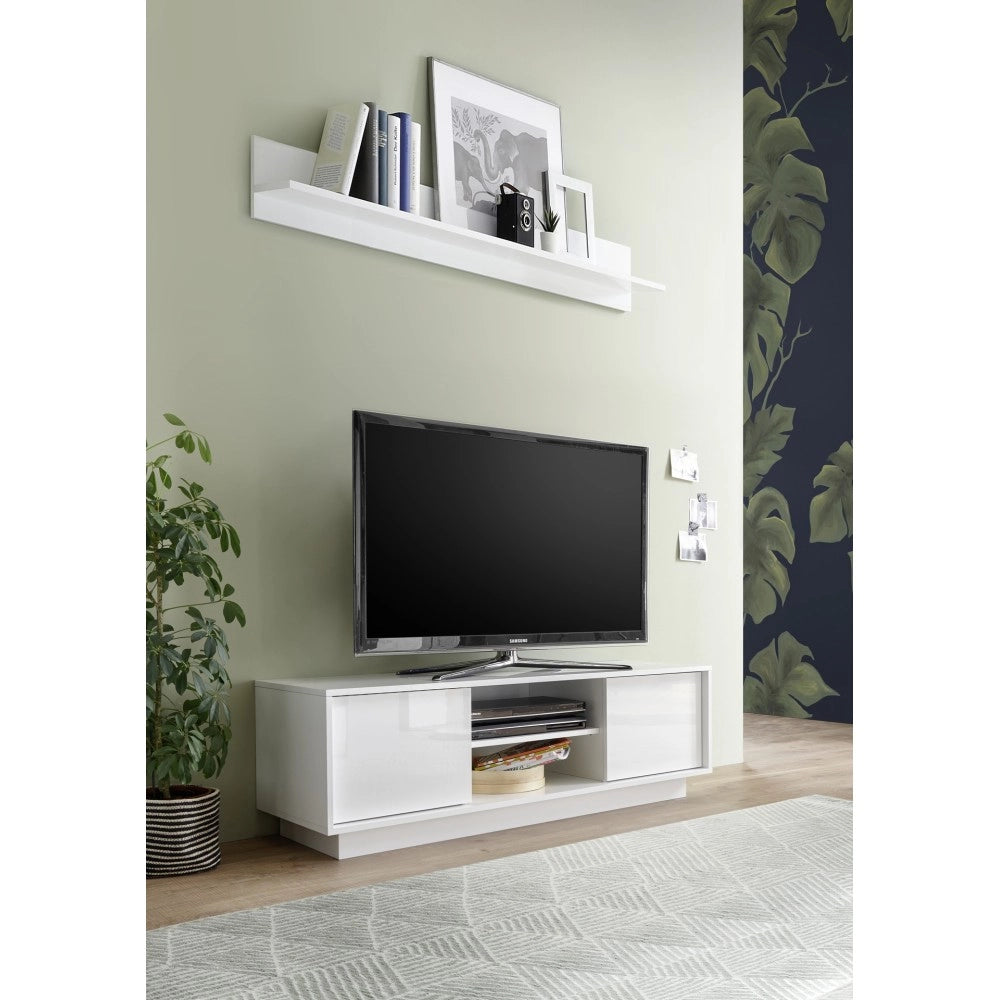 Mobile porta Tv 2 ante e vano a giorno Ice 139x43x44H colore bianco lucido
