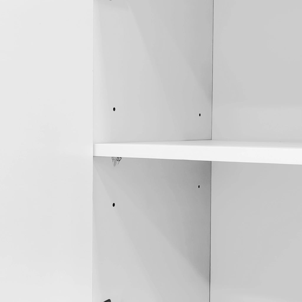 Credenza moderna lucida bianca e nera con 2 ante e 4 cassetti, ampio spazio contenitore, 150 × 40 × 80,5 cm