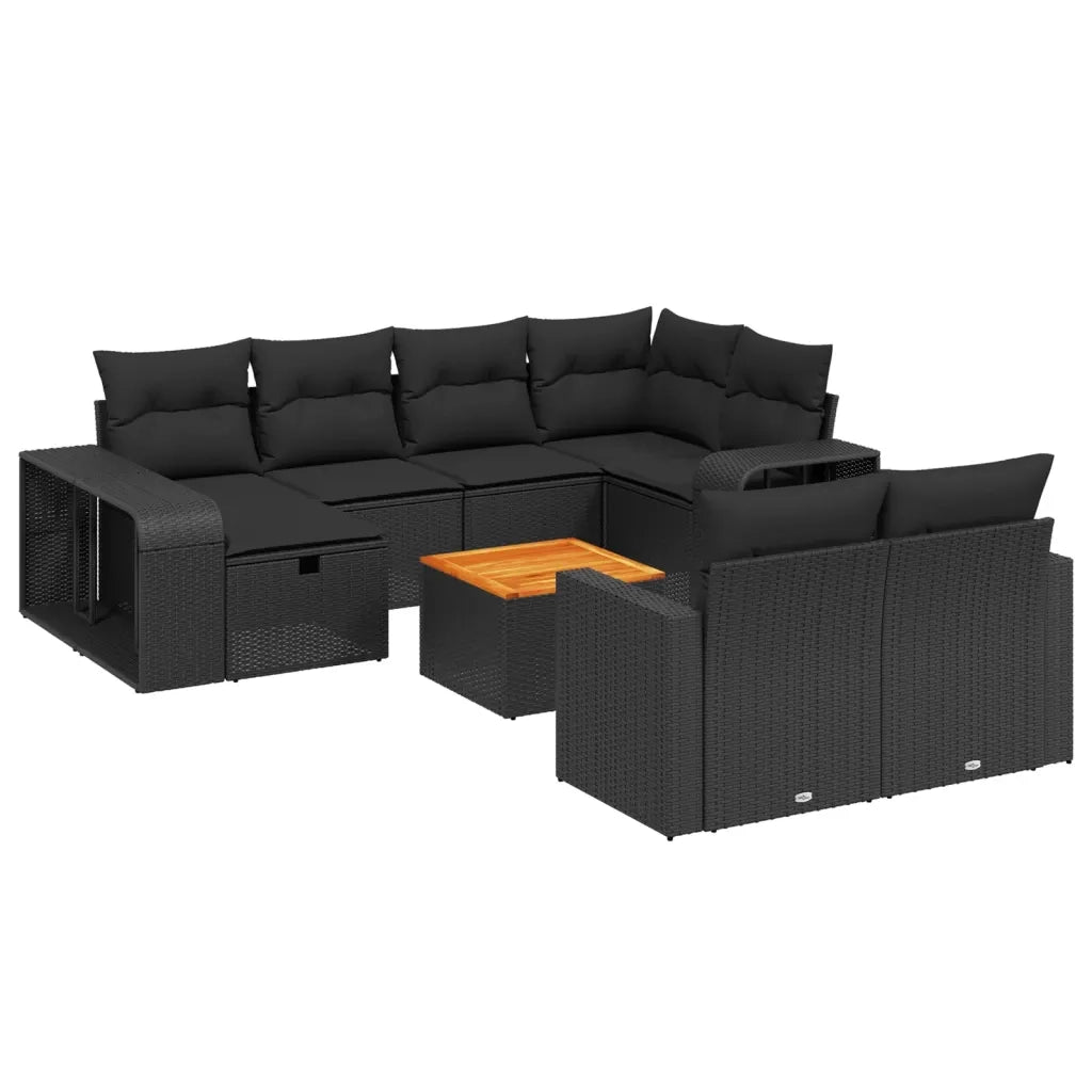 Set Divani da Giardino 11 pz con Cuscini in Polyrattan Nero