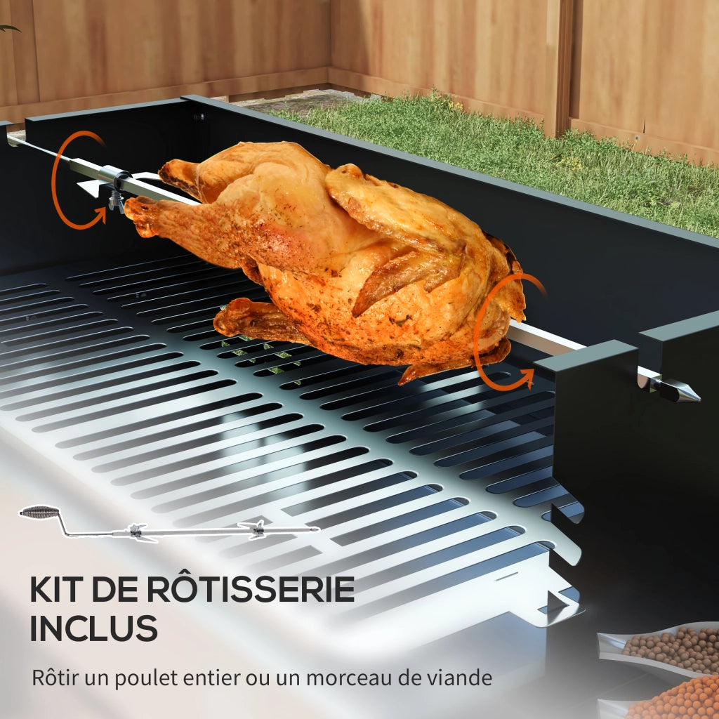 Barbecue a carbone con griglia a 3 livelli e ripiani laterali pieghevoli ¨C Xylo ¨C 118x32x90 cm nero