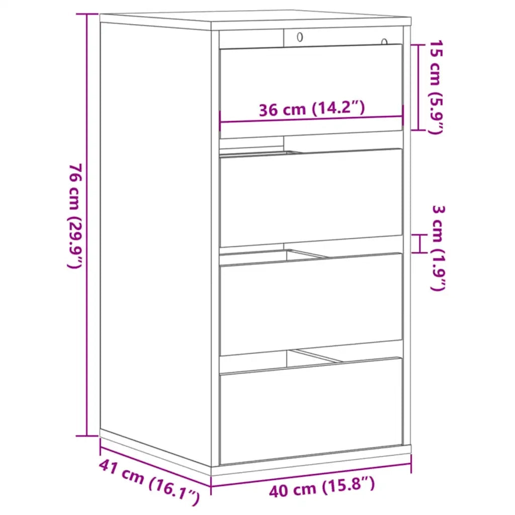 Cassettiera Angolare Rovere Artigianale 40x41x76cm Multistrato CFW4160053