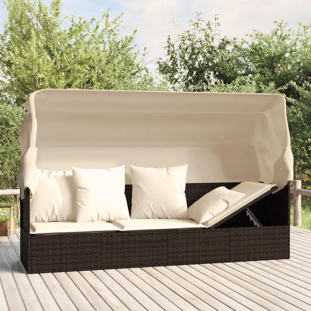 Lettino Prendisole Esterno Tetto e Cuscini Marrone Polyrattan cod mxl 65502