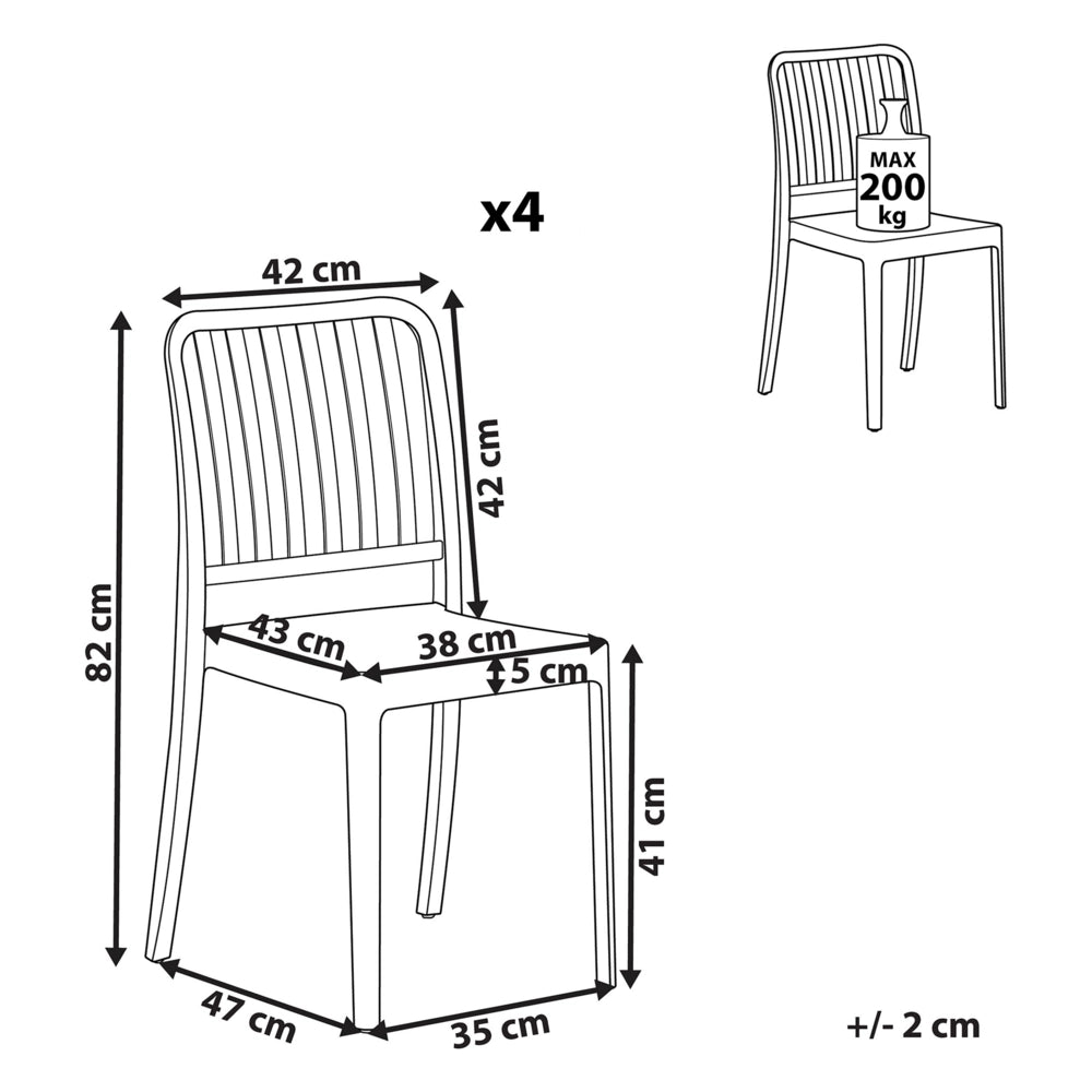 Set di 4 sedie da giardino in plastica blu impilabili leggere per interni ed esterni resistenti agli agenti atmosferici