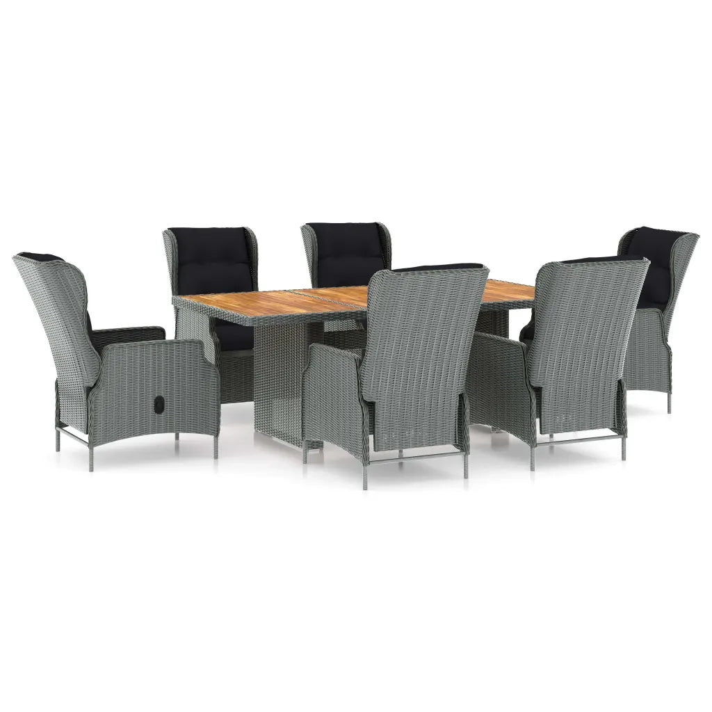 Set Pranzo da Giardino 7pz con Cuscini Polyrattan Grigio Chiaro cod mxl 41185