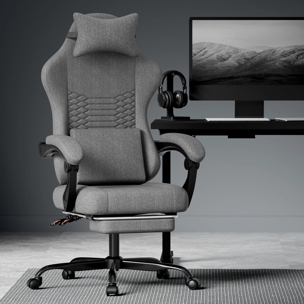 Sedia da ufficio ergonomica in tessuto con poggiatesta supporto lombare braccioli sincronizzati e poggiapiedi grigio scuro