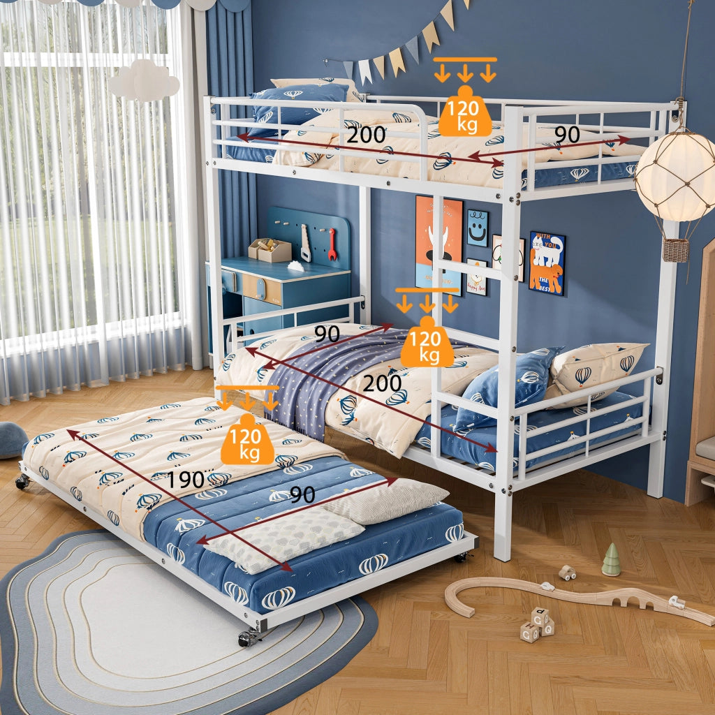 Letto a castello con letto estraibile metallo bianco 90x200cm&90x190cm