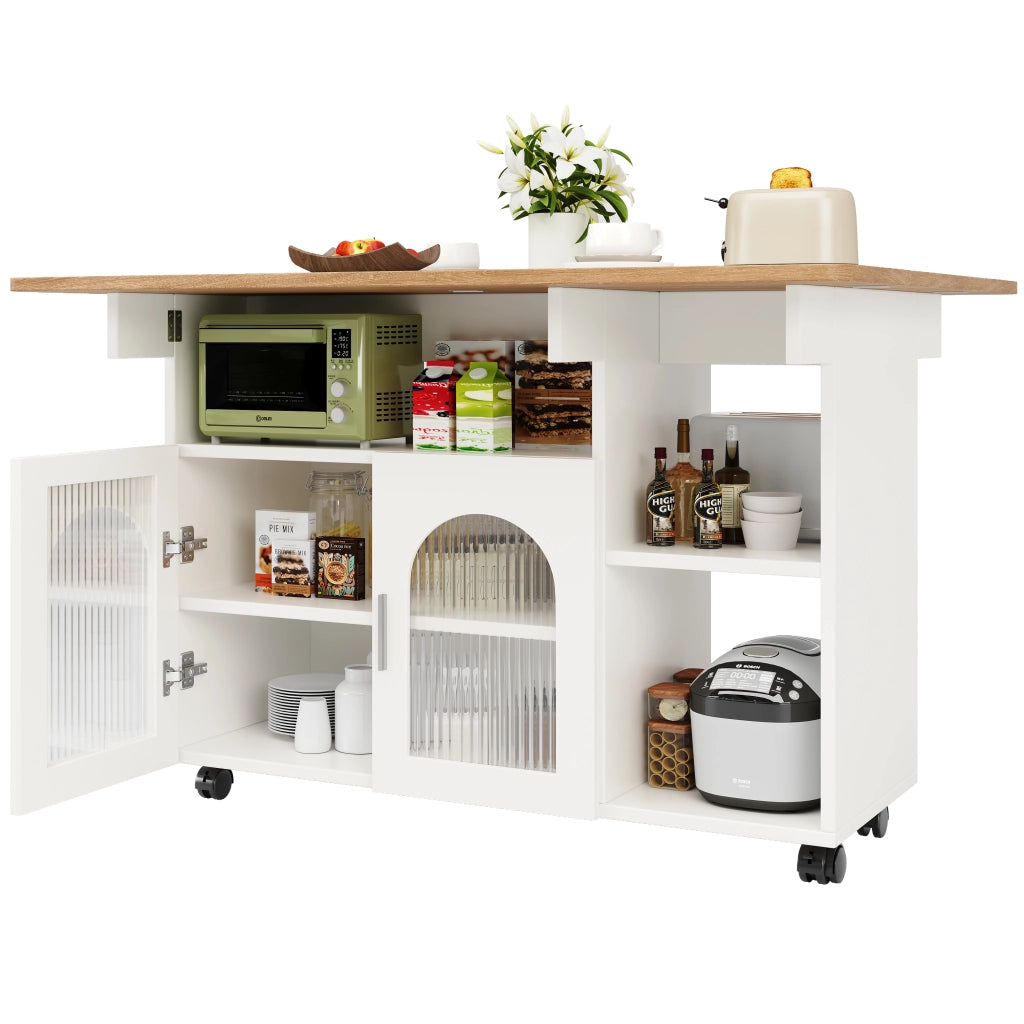 Isola cucina moderna - Zephmum - Servierwagen rimovibile, finitura in legno, multifunzionale, bianco