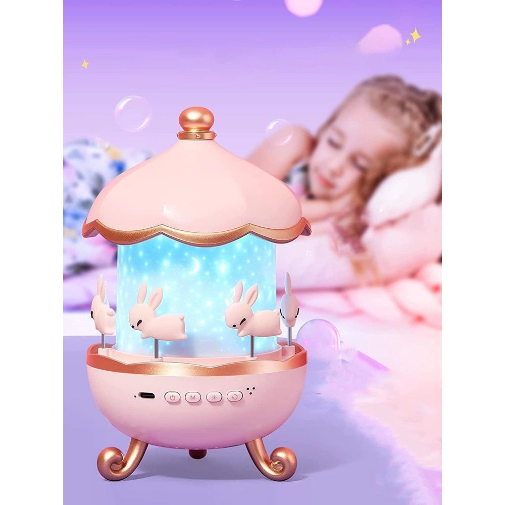 Trade Shop - Luce Notturna Per Bambini Proiettore Cielo Forma Coniglio A Led Con Rotazione Altoparlante -
