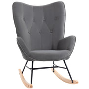Poltrona a Dondolo con Steppatura e Gambe in Legno ¨C zephmum ¨C Velluto Grigio Scuro