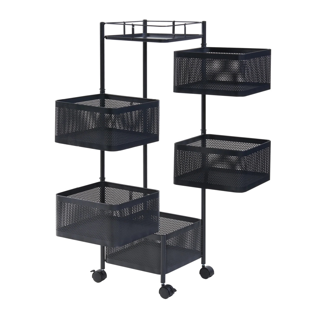 Carrello di servizio carrello da cucina/soggiorno unità di stoccaggio a 5 ripiani 95 x 27 x 27 cm acciaio nero 03_0009256