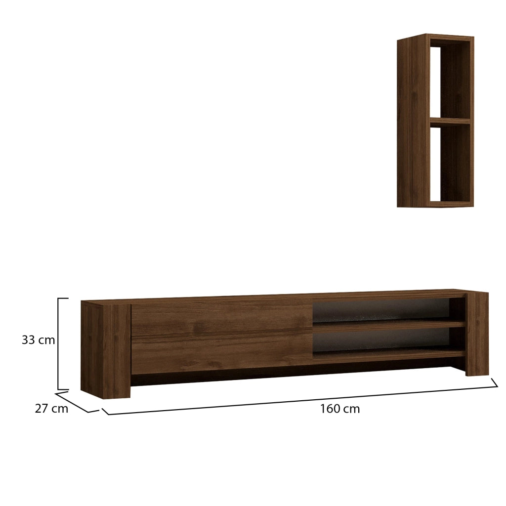 Caraglio, Mobile Porta tv 2 Ripiani, 160x27x33h cm Marrone Noce
