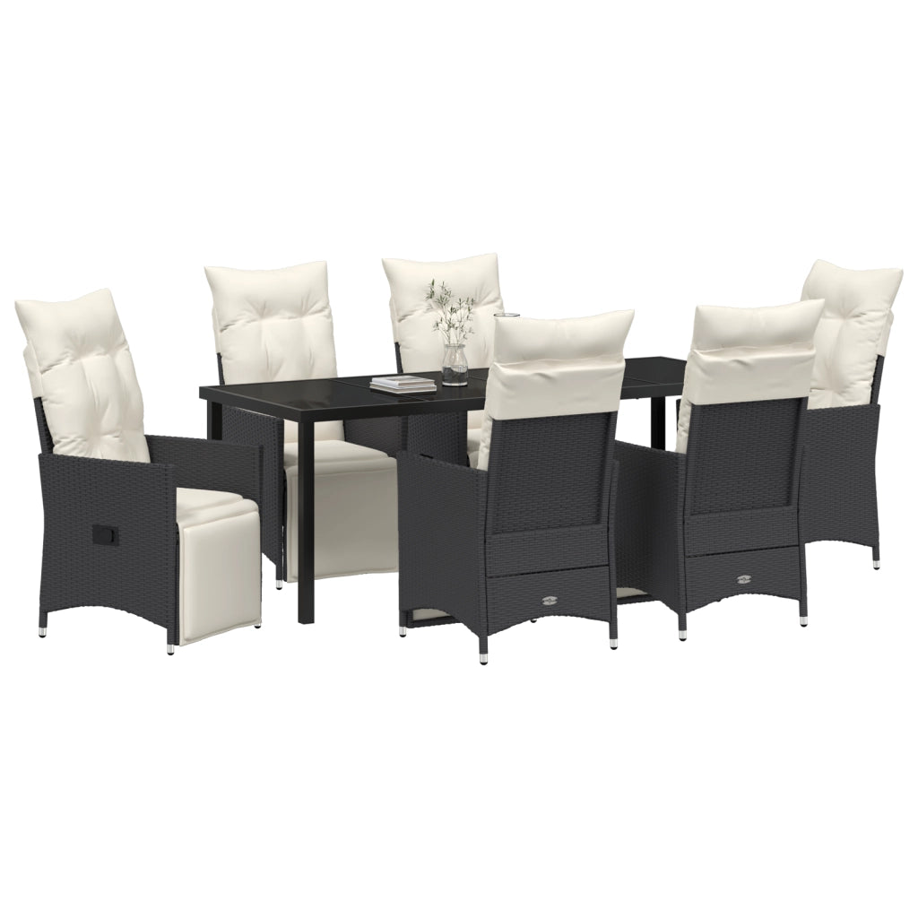 Set da pranzo da giardino 7 pezzi con cuscini Rattan nero