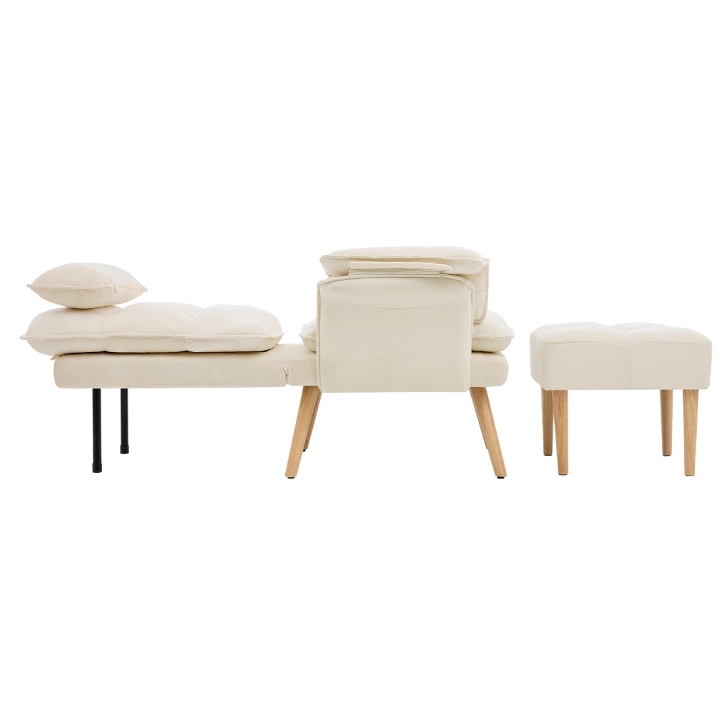 Poltrona relax con pouf; schienale 5 posizioni; beige in effetto lino