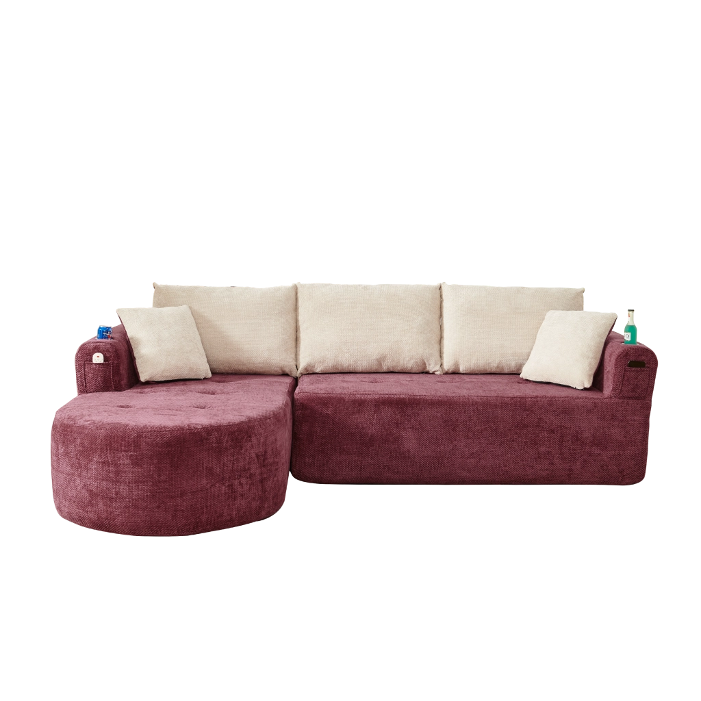 Divano Angolare L ¨C MINIMAL ¨C Lino, Braccioli, Portabicchieri