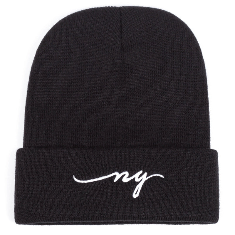 Cappelli lavorati a maglia ricamati NY, caldi cappelli invernali lavorati a maglia, neri