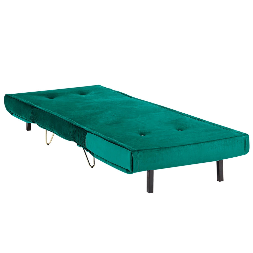 Divano letto piccolo velluto verde scuro 1 posto letto pieghevole senza braccioli con cuscino gambe in metallo dorato glamour