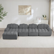 Divano modulare con ottomano e seduta ampia in pile granulato grigio per soggiorno e relax 366 × 165 × 79 cm