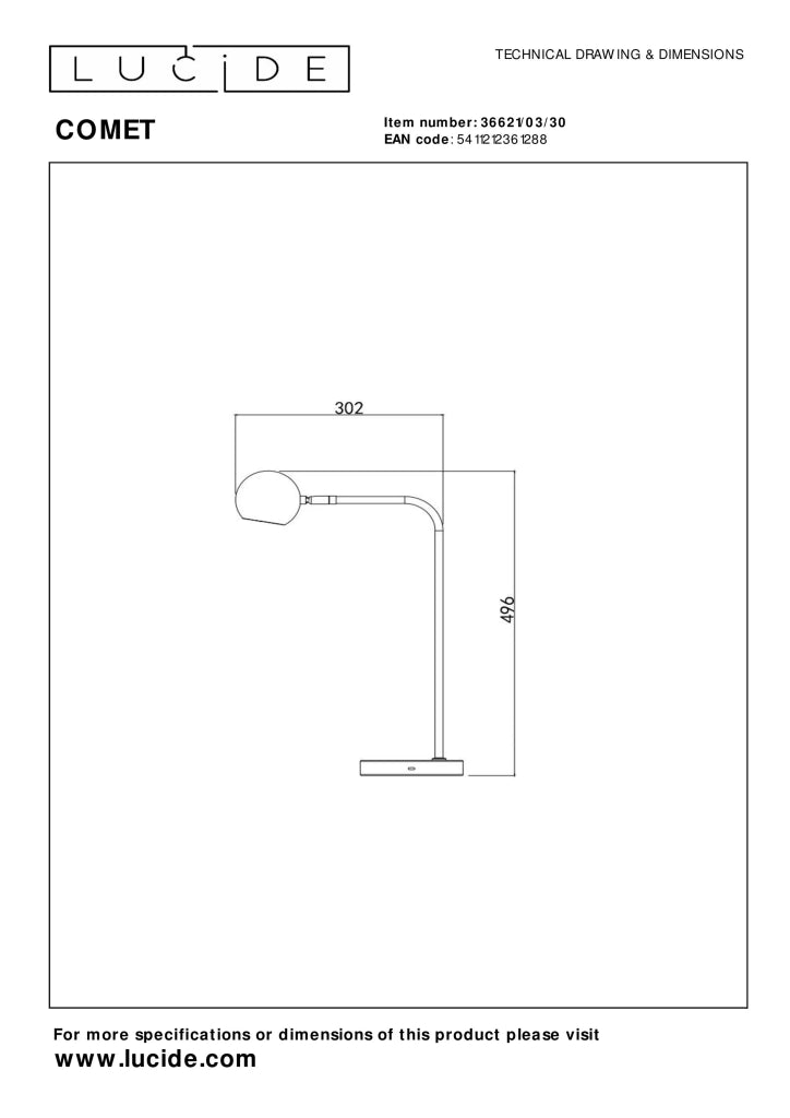 Lampada scrivania nera spot LED 3W dimmer touch Comet Lucide