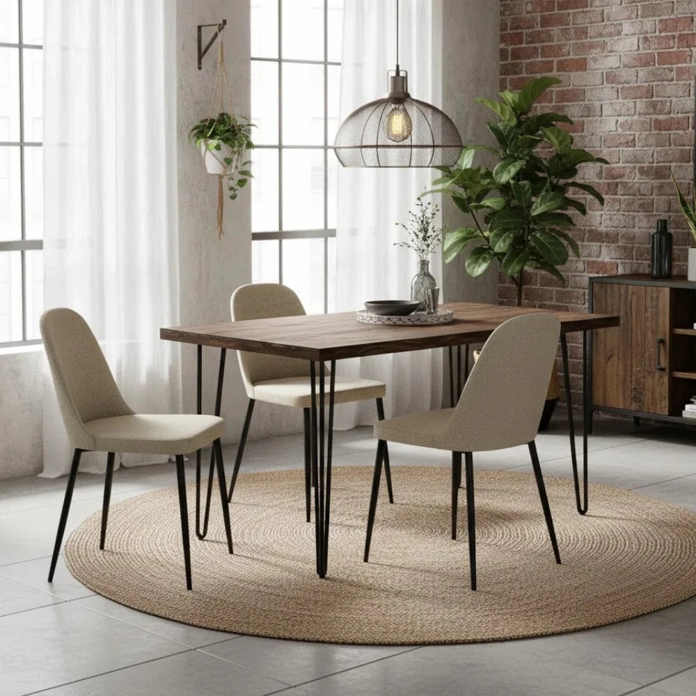 Set di 4 sedie da pranzo imbottite in tessuto beige Corvina con struttura in metallo facili da pulire | Duzzle