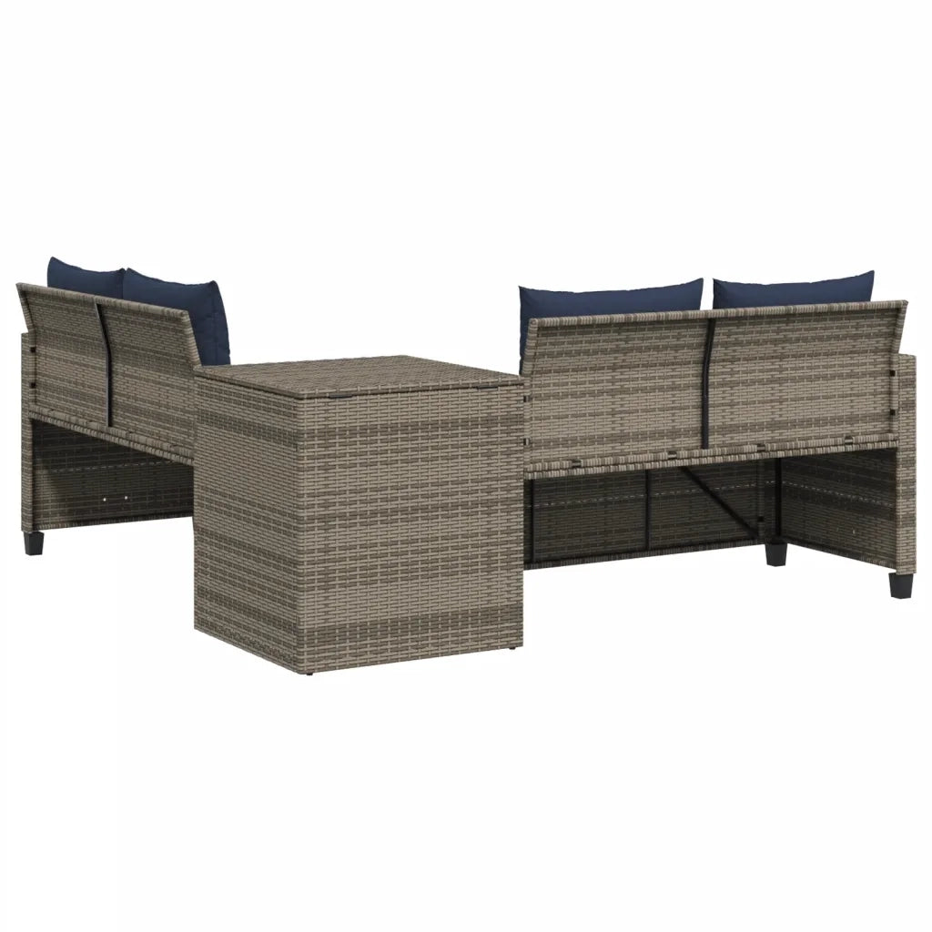 Divano da giardino con Tavolino e cuscini a forma di L in Polyrattan Grigio 369034