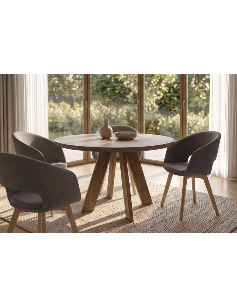 Tavolo da pranzo rotondo ELYA 100 cm in legno massello di mango – 4 posti
